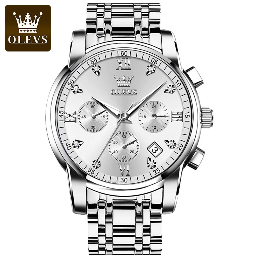 OLEVS herren Uhren Top Luxus Marke Klassische Quarzuhr Männer Chronograph Wasserdichte Armbanduhr Edelstahl Strap Datum