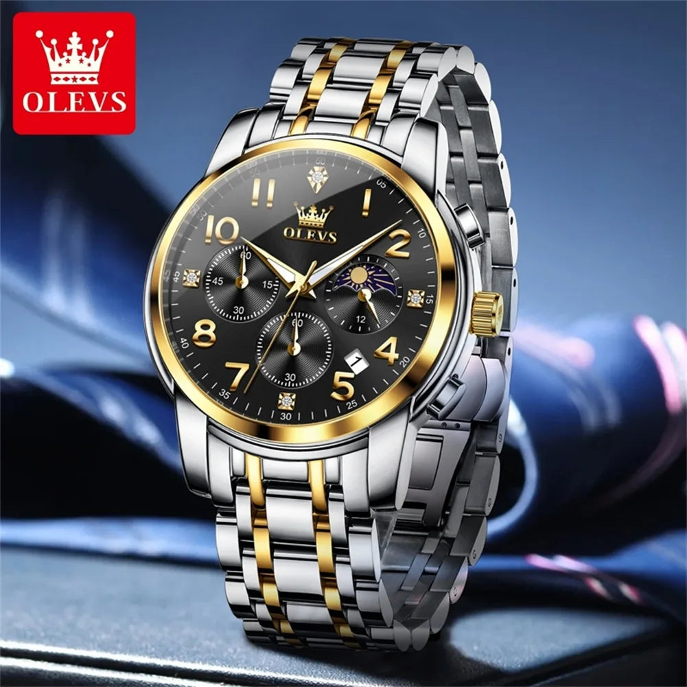 OLEVS 3628 Herrenuhr Original Quarzuhr Wasserdicht Leuchtende Uhr Für Männer Mondphase Multifunktionale Chronograph Herren Geschenke