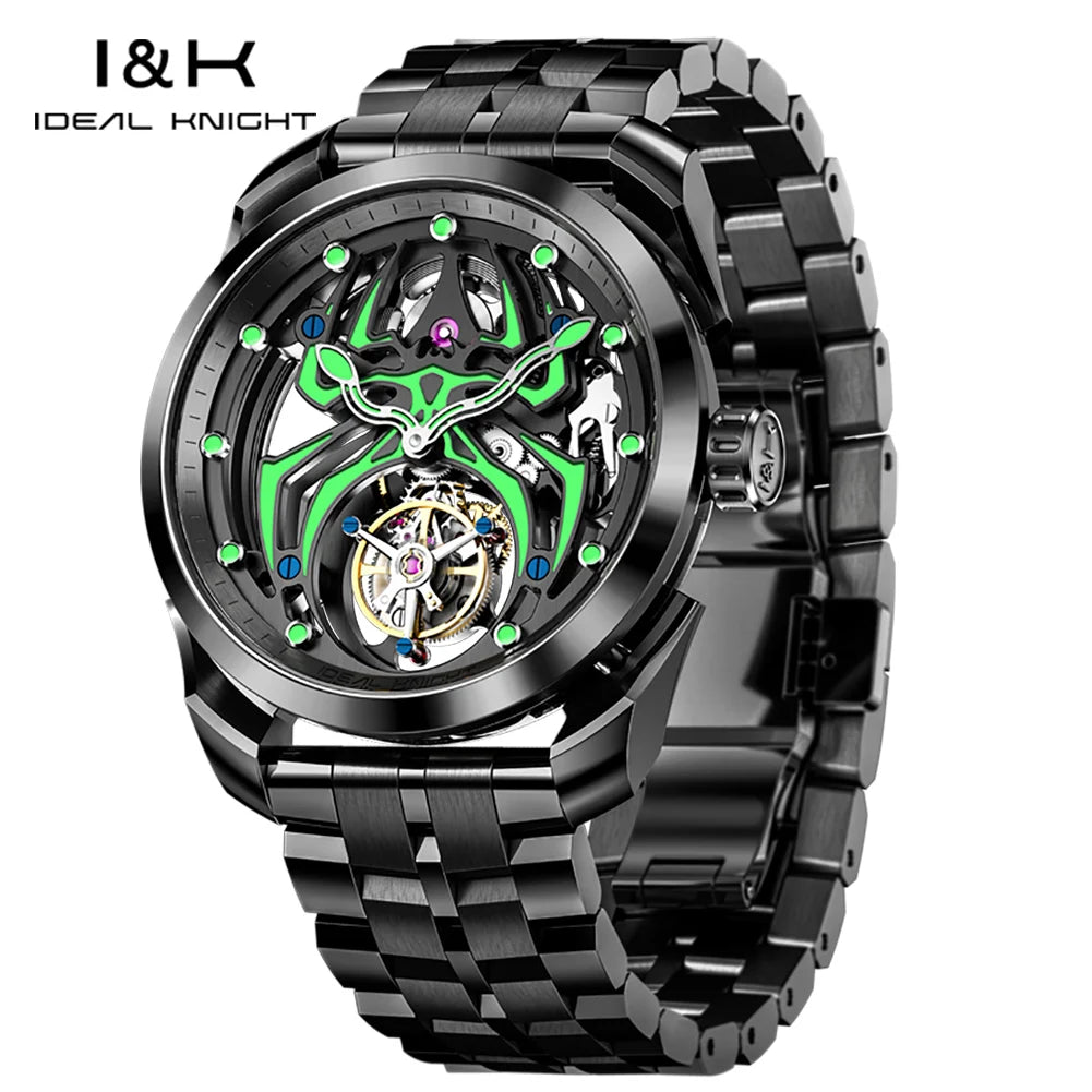 Ideale Ritter Tourbillon Uhren für Männer High-End-Luxusmarke Skelett Schwungrad voll automatische mechanische Herren Armbanduhr