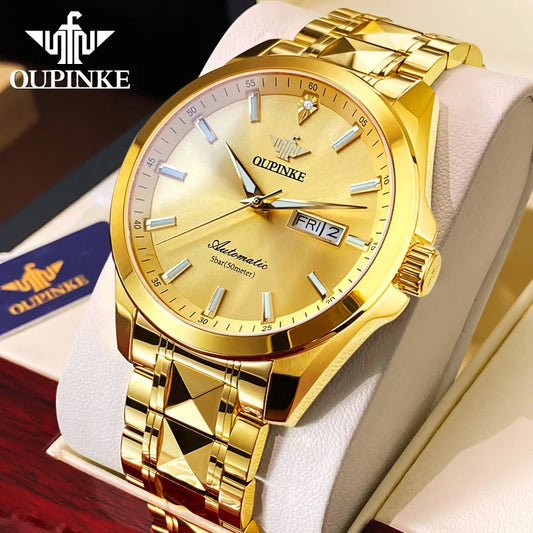 Oupinke 3223 Schweizer Marke True Diamond Gold Herren uhr Top Luxus Wolfram Stahl Edelstahl Herren automatische mechanische Uhr