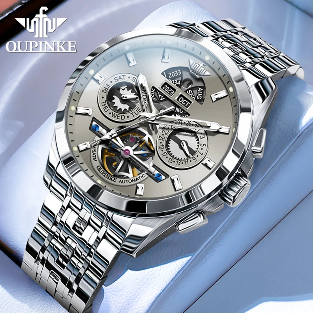 OUPINKE 3251 Automatische mechanische Uhr Original Luxusmarke Skeleton Multifunktionale wasserdichte Saphirspiegel Herrenuhr