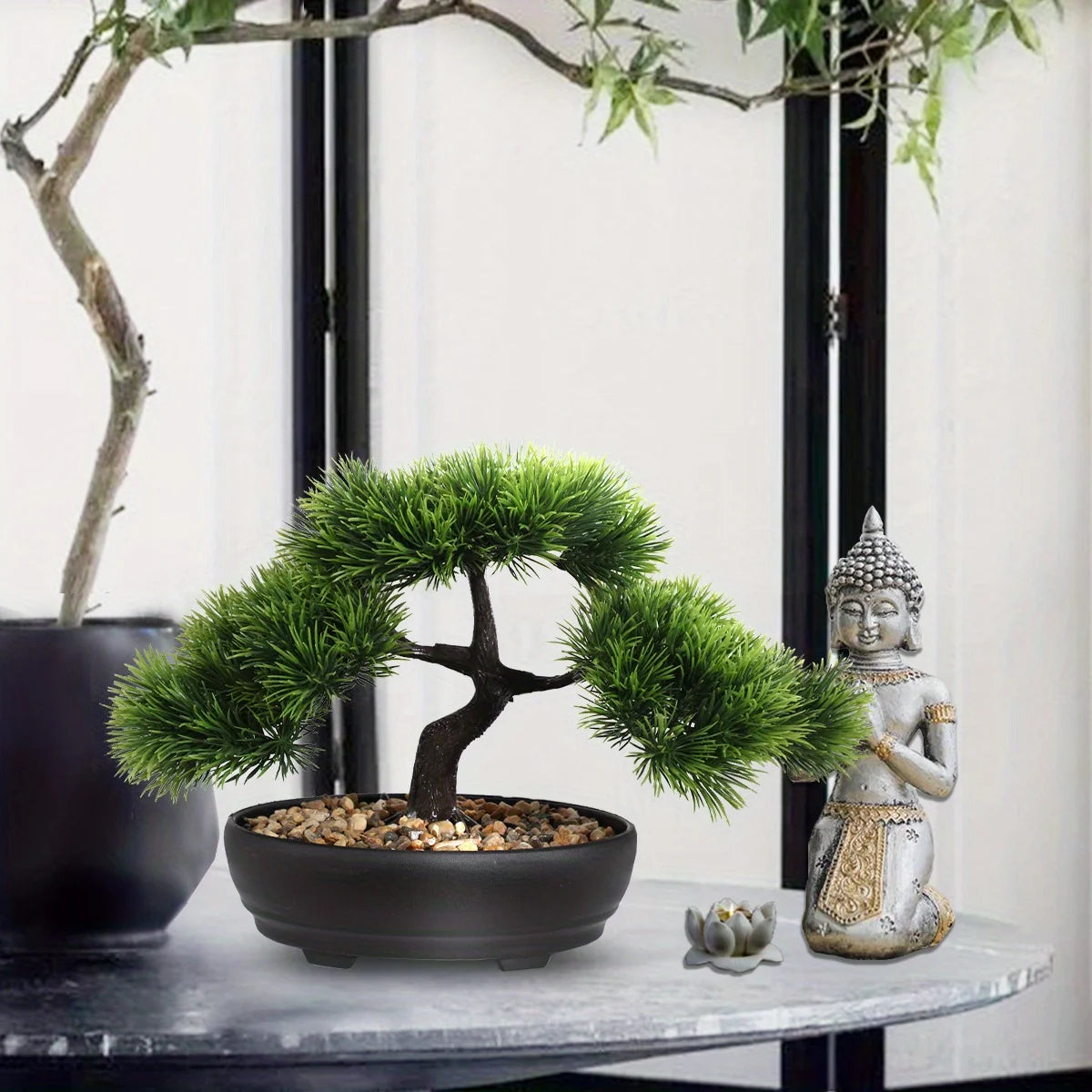 1pc künstlicher Bonsai-Baum: ein Zen-Garten-Akzent künstliche Pflanze pp Material schwarzer Pflanzer Home Office Party Dekoration