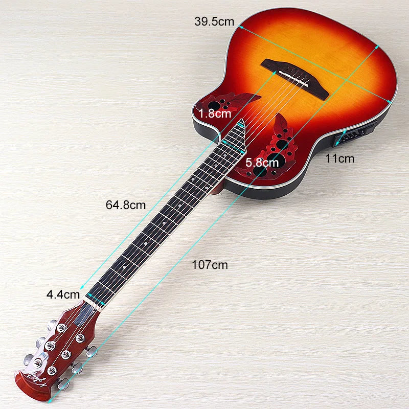 Ovation-Modell, 41-Zoll-Elektro-Akustikgitarre mit runder Rückseite, Cutaway-Design, 6 Saiten, Folk-Stil, mit Tonabnehmer