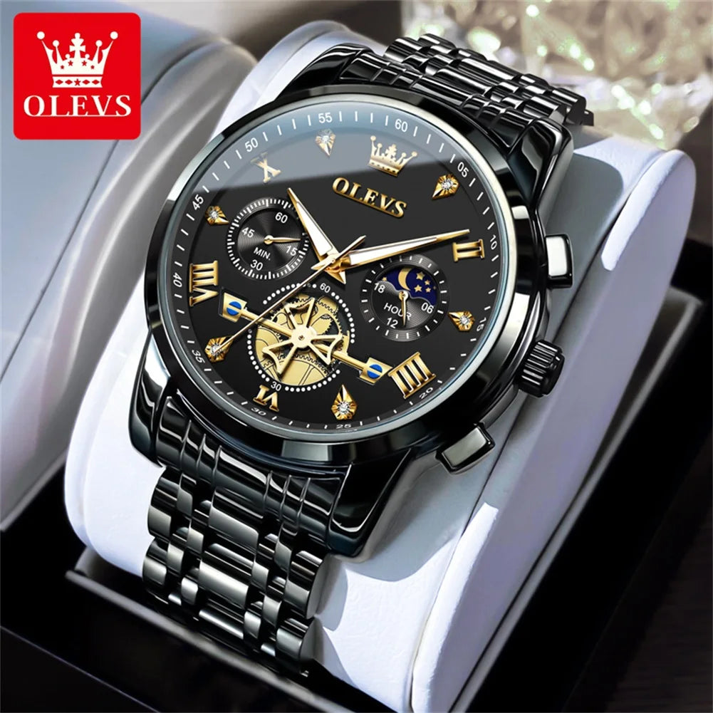 Olevs Uhren für Herren Mode multifunktion ale Chronograph Mondphase 24 Stunden Original Quarz wasserdichte Automatik uhr