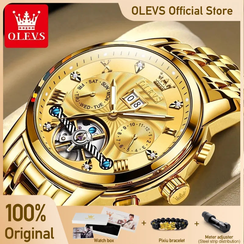 OLEVS Top Marke Männer Uhren Automatische Mechanische Uhr 50M Wasserdichte Edelstahl Skeleton Design Uhren Reloj de hombre