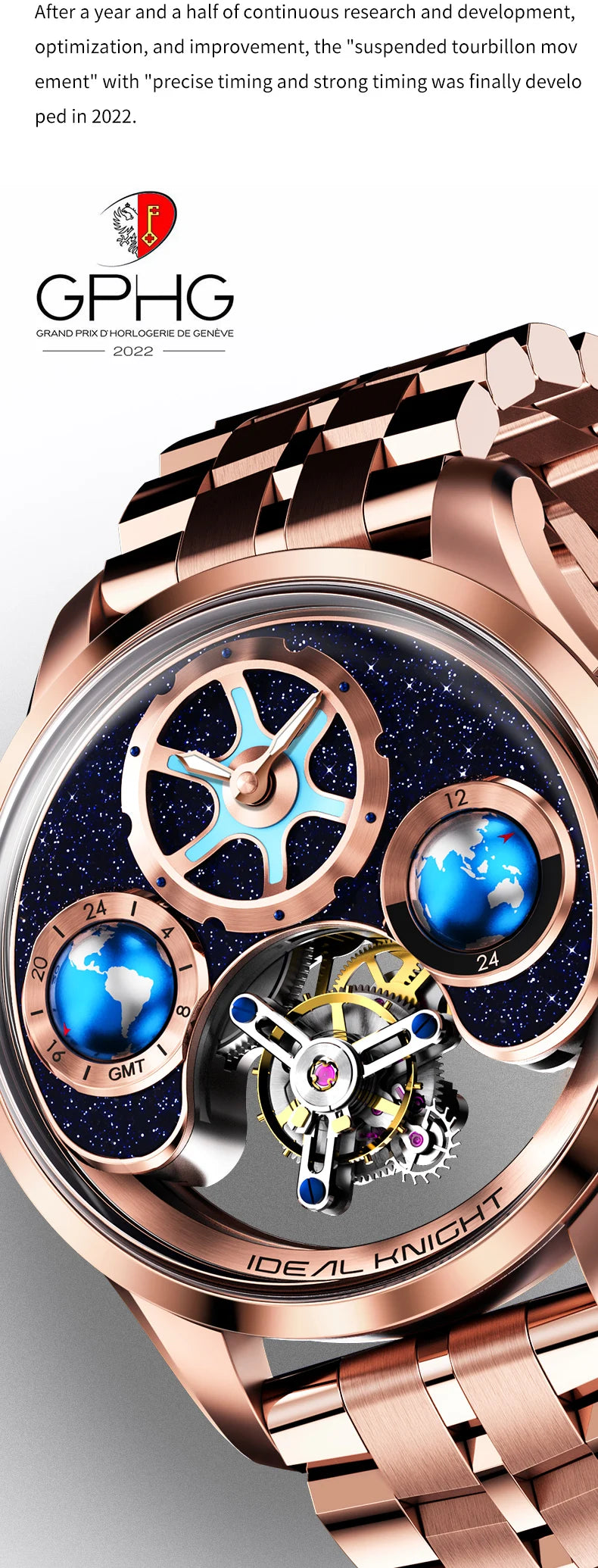 Ideale Ritter 6805 Tourbillon Uhr für Männer Blue Earth Serie Skelett automatische Herren mechanische Uhr leuchtende wasserdichte Uhr