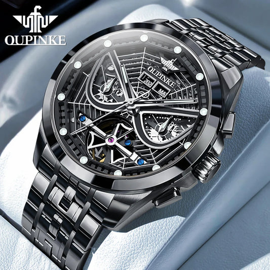 OUPINKE 3250 Skelett-Mechanische Uhren für Herren, modisches cooles Spider-Rüstungsdesign, vollautomatische Herrenuhren, luxuriöse Herrenuhr