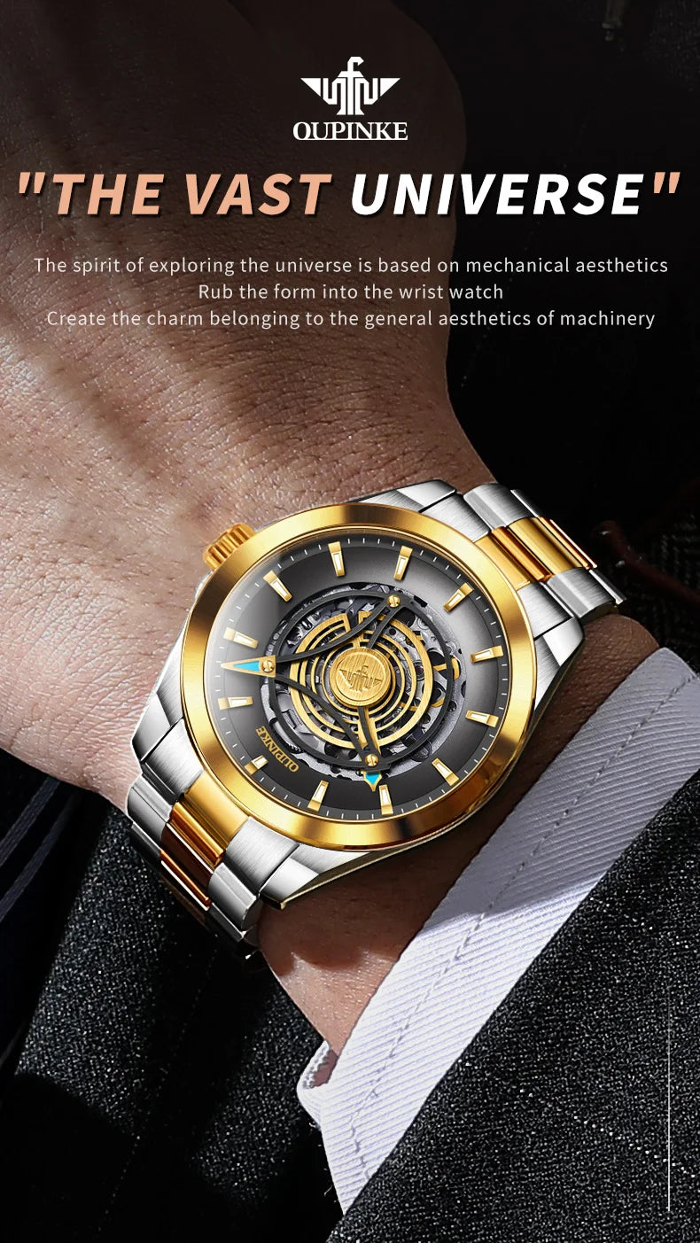 Oupinke 3206 Herren uhr Top Luxus 3D Himmel Auge Skelett Saphir Spiegel Herren automatische mechanische Uhr Marke wasserdichte Uhr