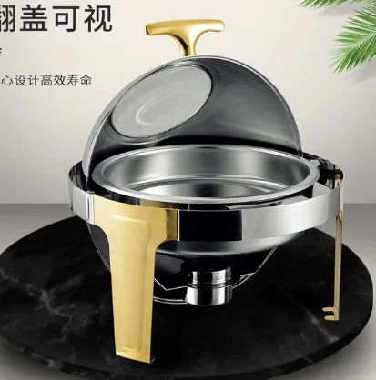 Luxus Chafing Dish Gold - 6,5L Runder Speisenwärmer für Catering und Buffet