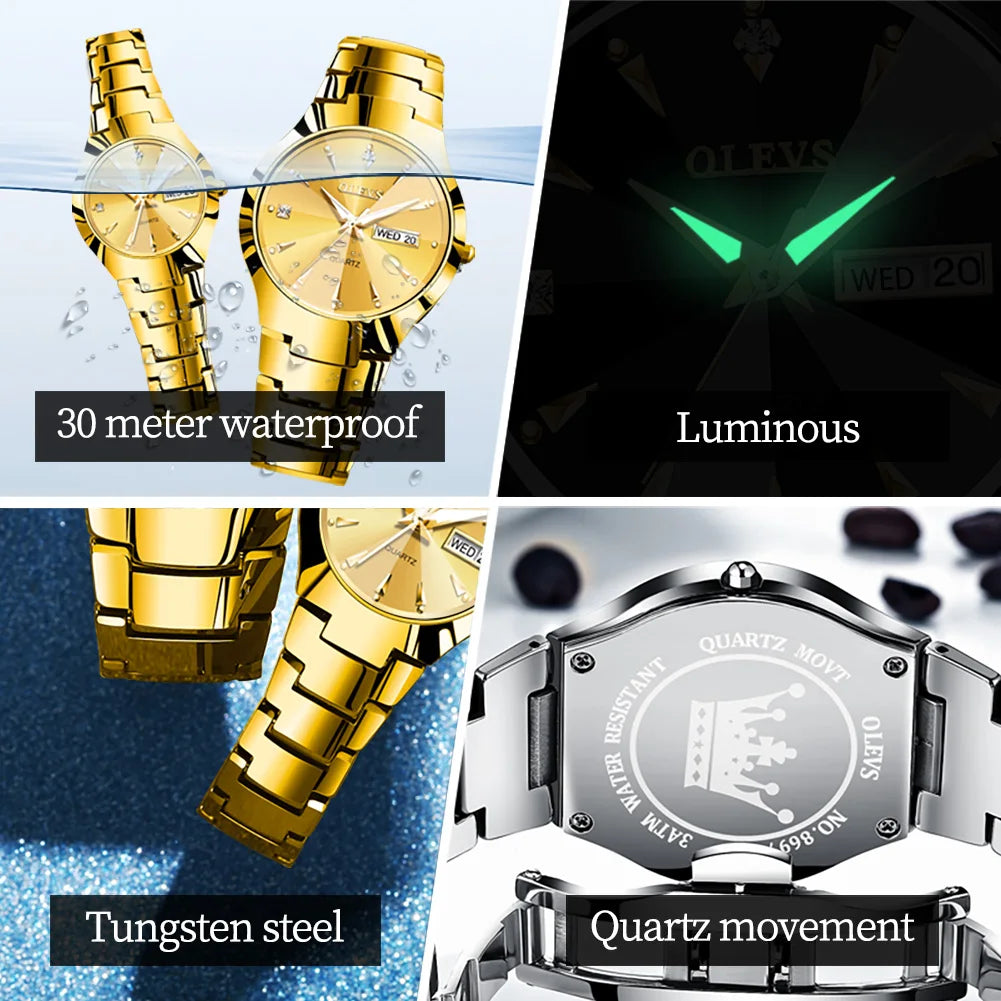 OLEVS Herrenuhren Top-Marke Luxus Original Quarzuhr für Mann Wasserdichtes Wolframstahlgehäuse Armband Leuchtdatum Woche Dünn