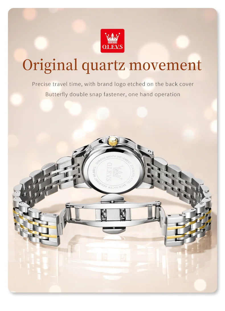 OLEVS Mode Frauen Uhren Damen Top Marke Luxus Datum Leucht Stahl Armband Weibliche Quarz Wasserdichte Uhr Reloj Mujer