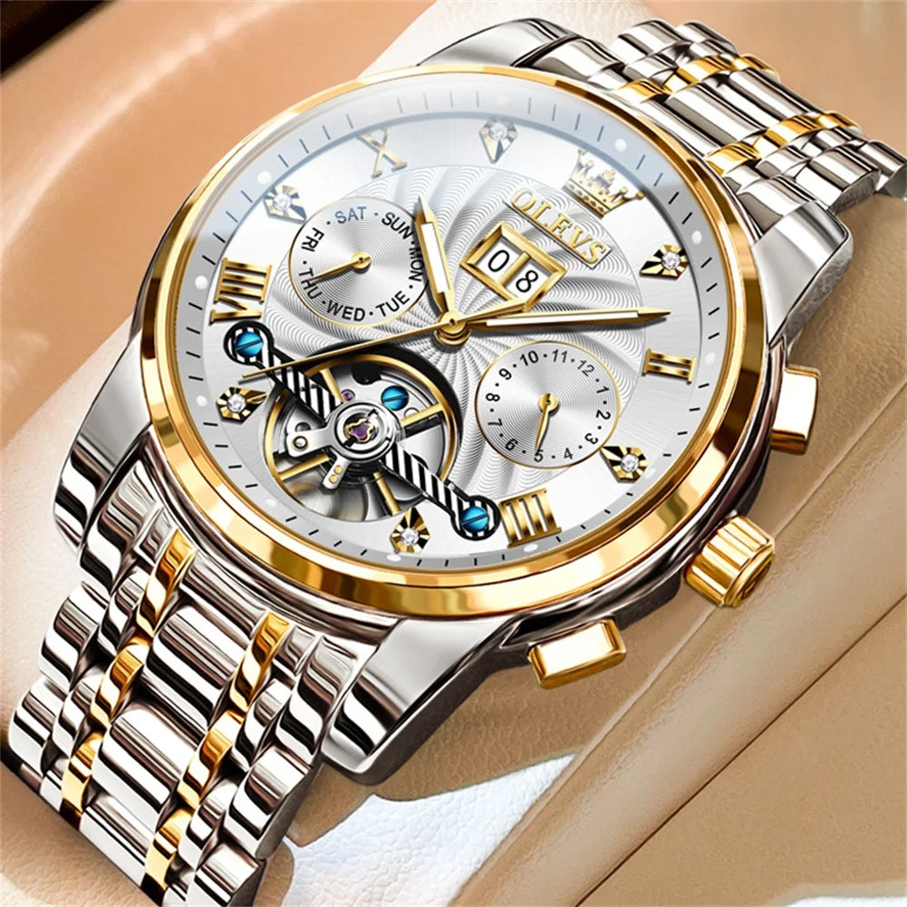 Olevs 9910 automatische mechanische Uhr für Männer Luxus Skelett Herren Armbanduhren Edelstahl wasserdichte Original Herren uhr