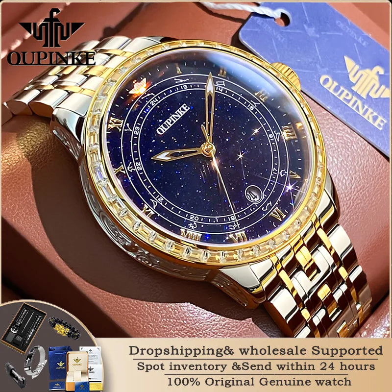 OUPINKE 3203 Fashion Brand Men's Automatic Mechanical Watch Luxury Waterproof Glowing Starry Sky Diamond Men Watch Montre Homme