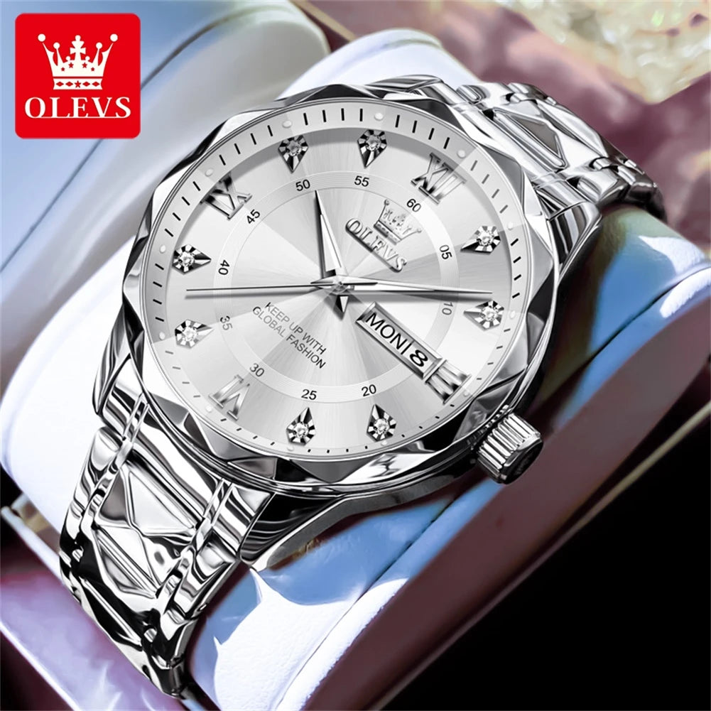 OLEVS 5609 Herrenuhr Original Mode Quarz Armbanduhr Wasserdicht Leuchtende Uhren Für Männer Dual Kalender Display Reloj Hombre