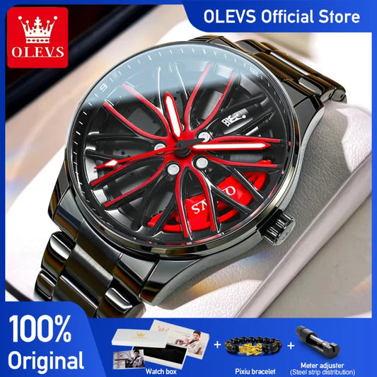 Olevs Herren uhren Mode Radnabe Zifferblatt Armbanduhr Original Quarzuhr für Mann wasserdicht leuchtenden Edelstahl einzigartig