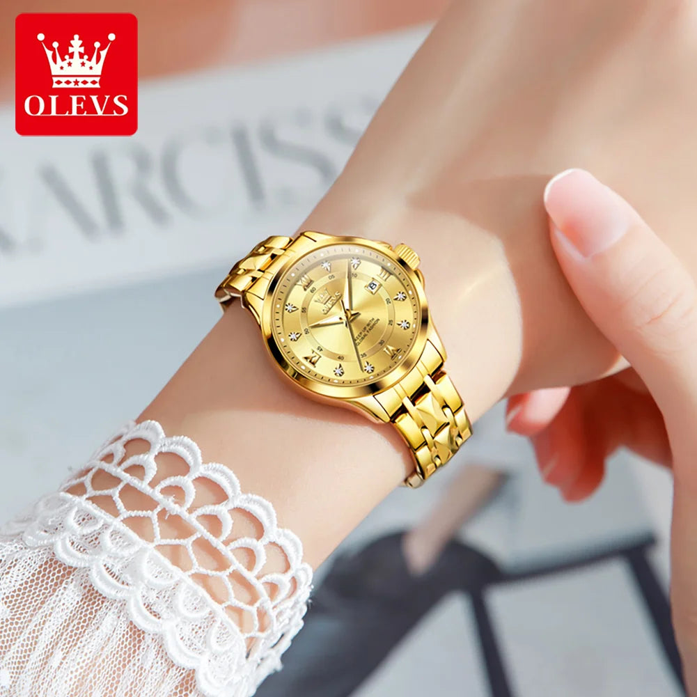 Olevs Damen uhren Luxus Mode Gold kleine Armbanduhr für Damen Original wasserdichte Raute Edelstahl Armband Datum