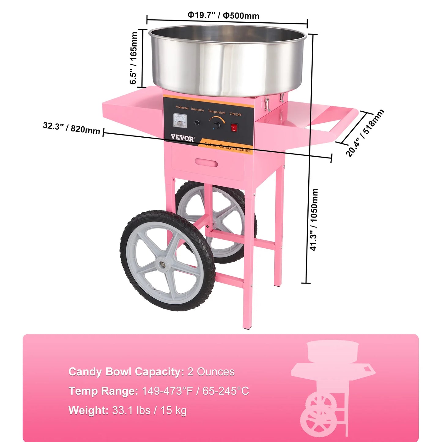 Vevor elektrische Zuckerwatte maschine mit Wagen kommerzieller Zuckerwatte hersteller mit Edelstahls chale Zuckers chaufel und Schublade