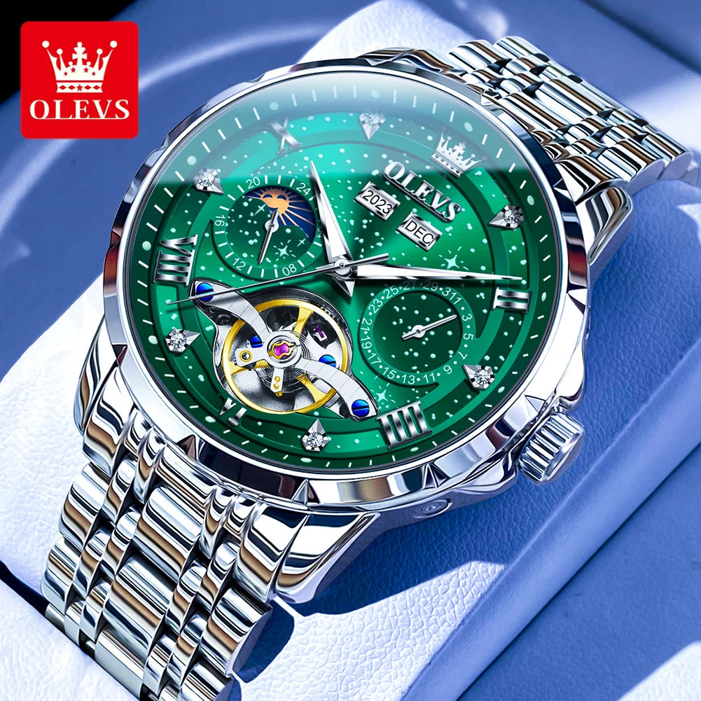 OLEVS Original Marke herren Uhren Mond Phase Starry DiskWasserdichte Multifunktionale Leuchtende Voll Automatische Mechanische Uhr ﻿