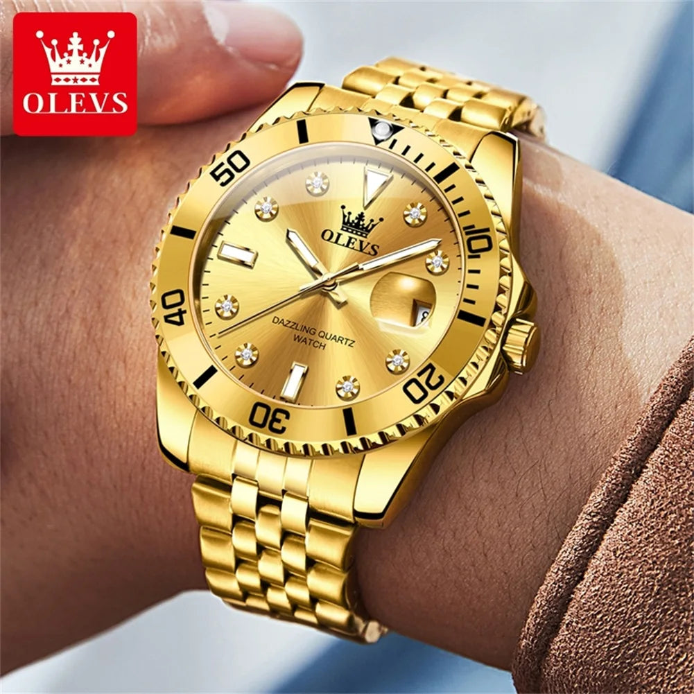 OLEVS 9809 Herrenuhr Original Mode Quarzuhr Zirkon Skala Wasserdicht Leucht Reloj Hombre Automatische Datum Uhr Für Mann