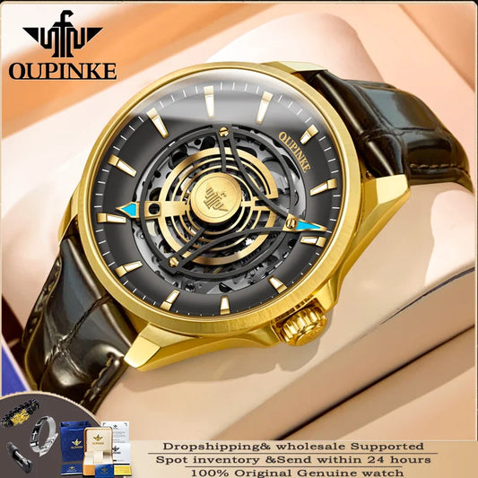 OUPINKE 3206 Herrenuhr Luxusmarke 3D Skelett Design Herren Automatische Mechanische Uhr Mode Original Wasserdichte Herrenuhr