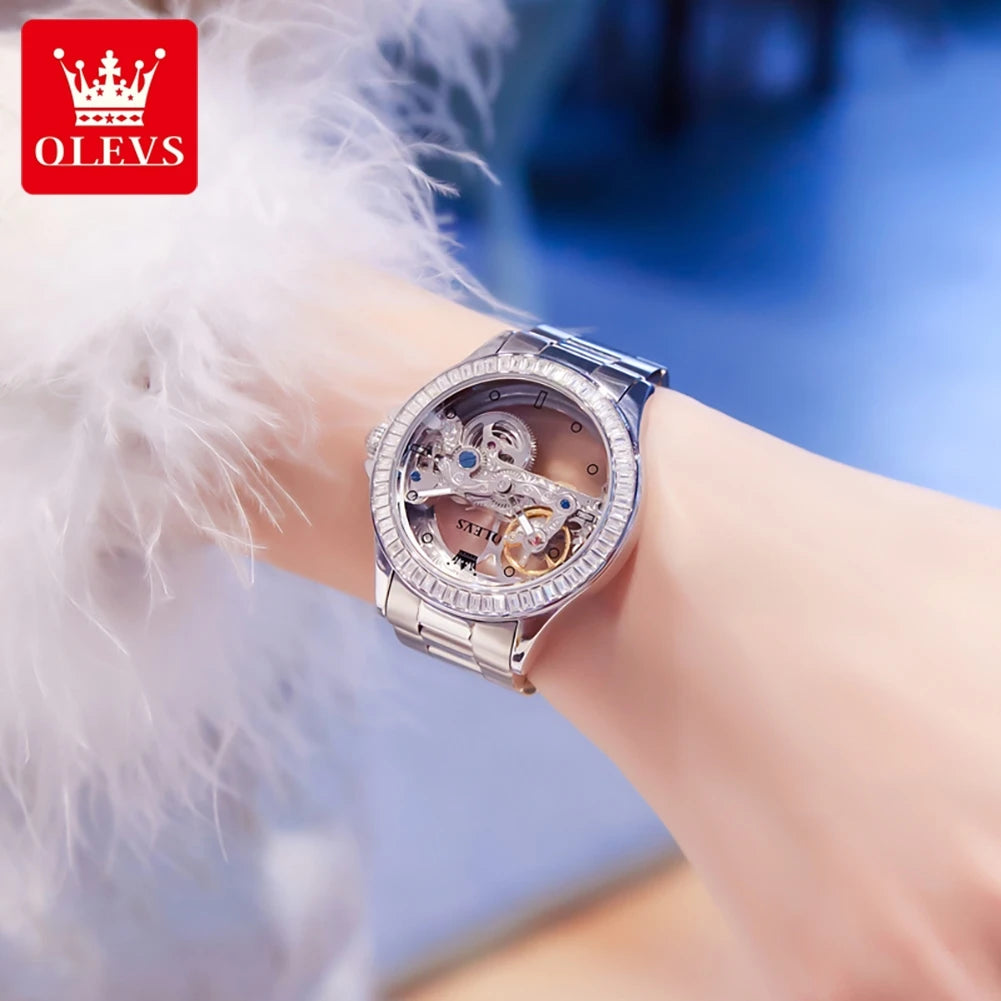 Olevs Damen uhren elegante Mode voll hohl Tourbillon automatische mechanische Armbanduhr für Mann wasserdicht leuchtend neu