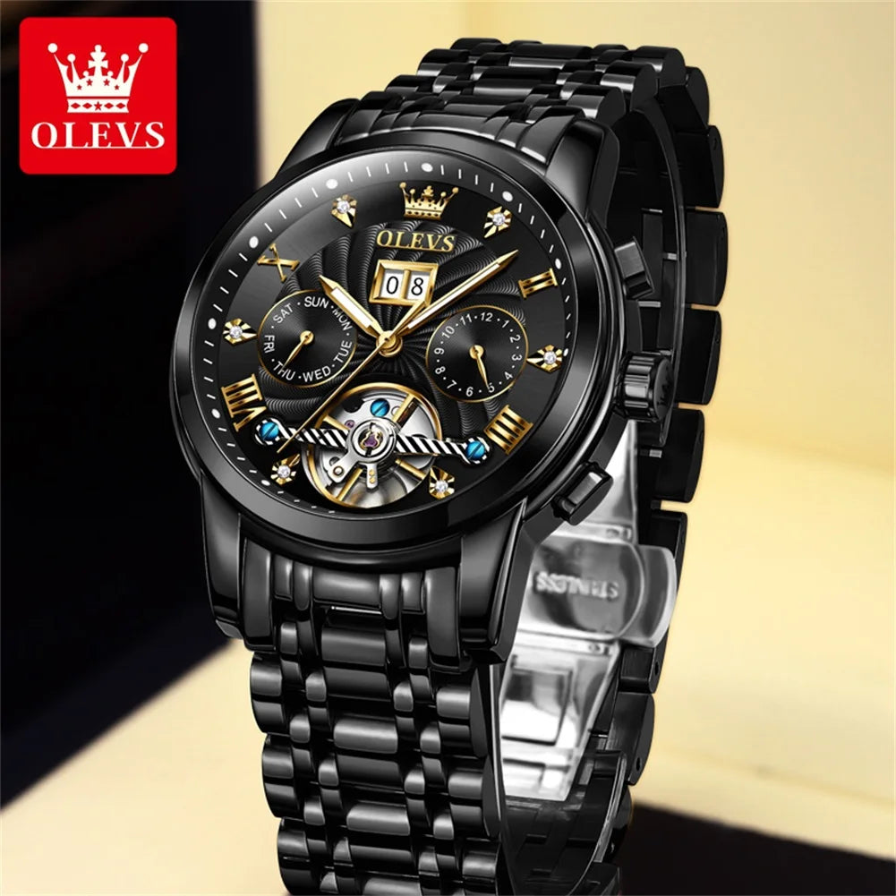 OLEVS Top Marke Männer Uhren Automatische Mechanische Uhr 50M Wasserdichte Edelstahl Skeleton Design Uhren Reloj de hombre