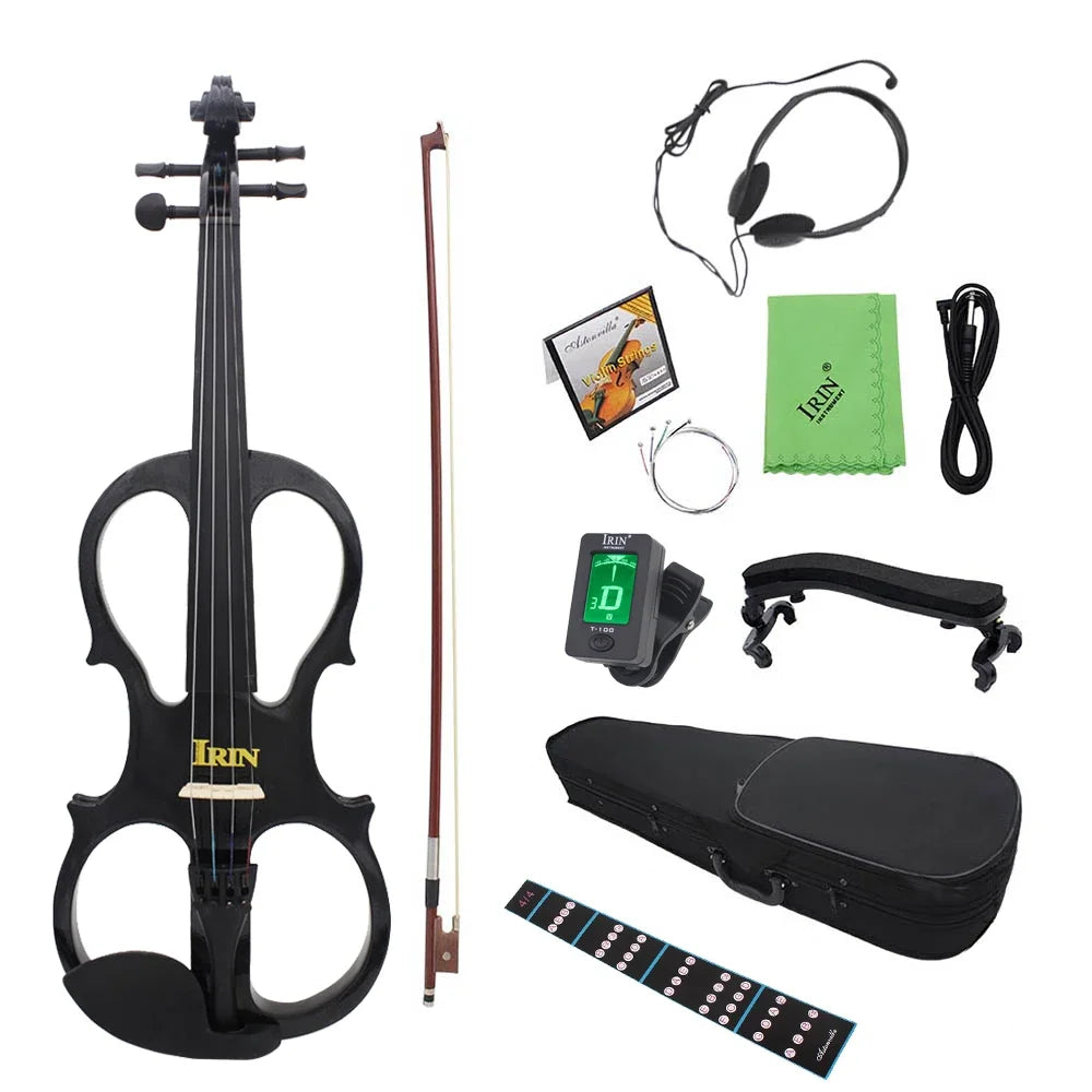 IRIN 4/4 Elektrische Stille Violine Ahorn Körper Violine Mit Bogen Fall Kopfhörer Kabel Schulter Rest Aluminium Legierung Violine Zubehör