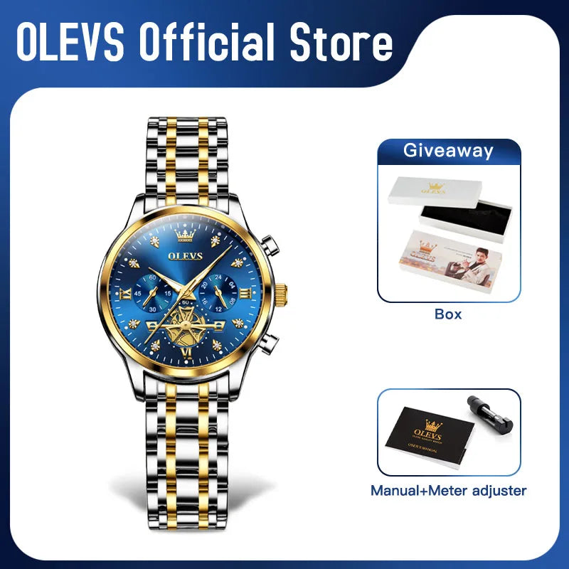 OLEVS 2897 Damenuhr, originelle Mode, Multifunktions-Quarz-Armbanduhr, wasserdicht, leuchtend, 24-Stunden-Geschenkbox-Uhr für Damen