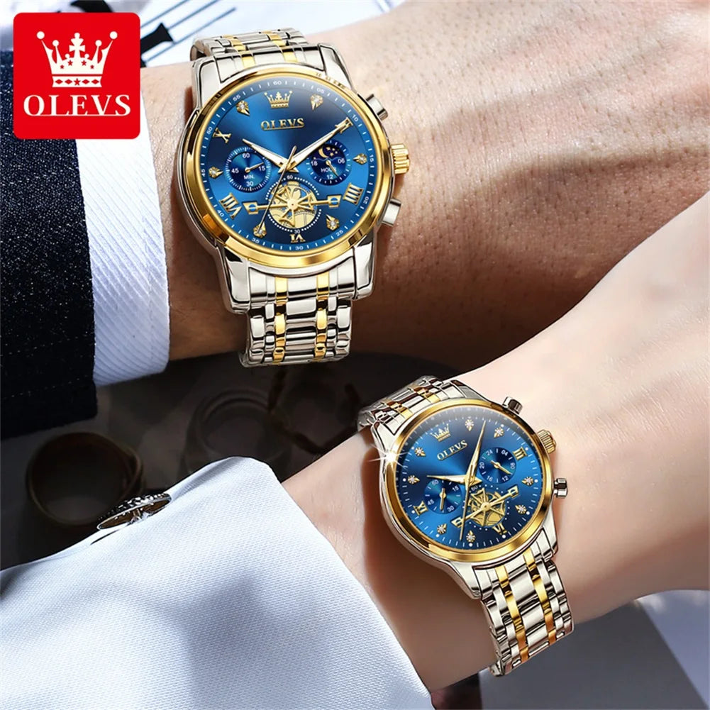 OLEVS Paar Uhren Trend Mode Original Armbanduhr Exquisite Liebhaber Box Seine und Ihn Uhr Wasserdicht Leuchtende Mondphase