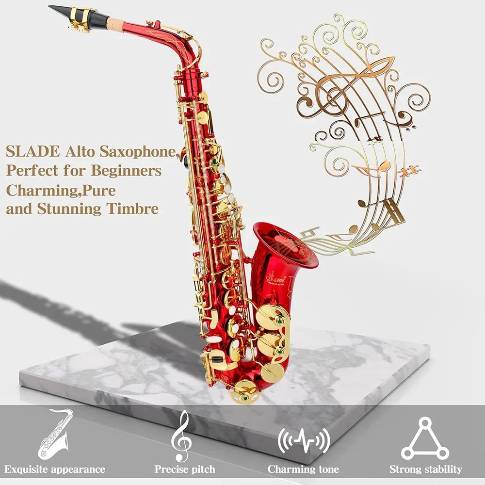 Rotes eb Altsaxophon für Anfänger Erwachsene Messing e Flat Key Typ Saxophon Holz blasinstrument mit Koffer riemen Handschuh teilen