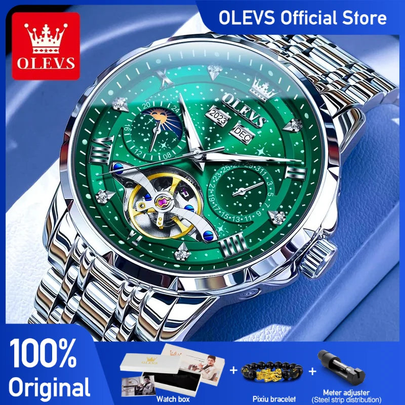 OLEVS Original Marke herren Uhren Mond Phase Starry DiskWasserdichte Multifunktionale Leuchtende Voll Automatische Mechanische Uhr ﻿