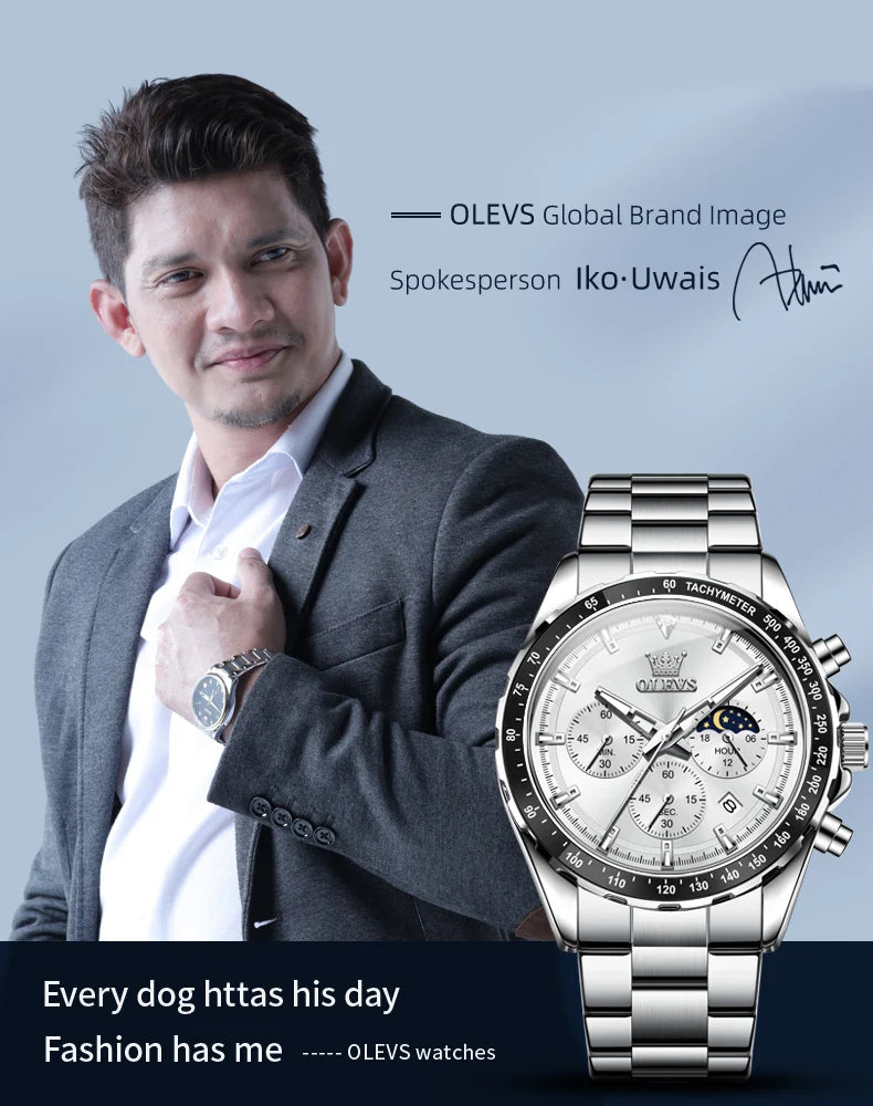 OLEVS 2945 Uhren Für Männer Original Mode Quarz Armbanduhr Wasserdicht Leucht Mond Phase Datum Chronograph Neue Reloj Hombre