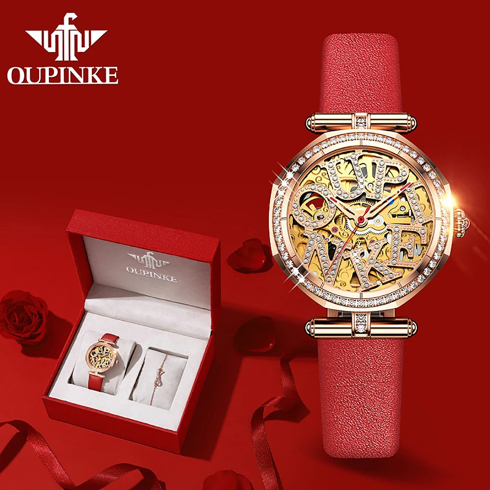 OUPINKE 3175 Frauen Uhr Original Automatische Mechanische Uhr Luxus Marke Wasserdichte Uhr Elegante Geschenk Box Mädchen Diamant Uhr