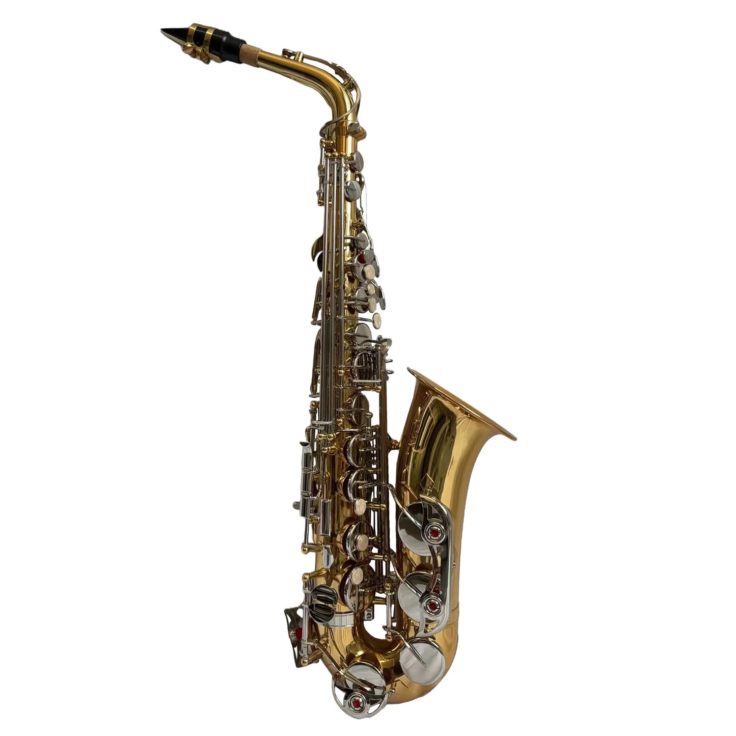 Altsaxophon, Saxophon, glänzendes Messing, graviert, Eb E-Flat, natürliche weiße Schale, Knopf, Blasinstrument mit Koffer, Stummschaltung, Handschuhe, Zubehör