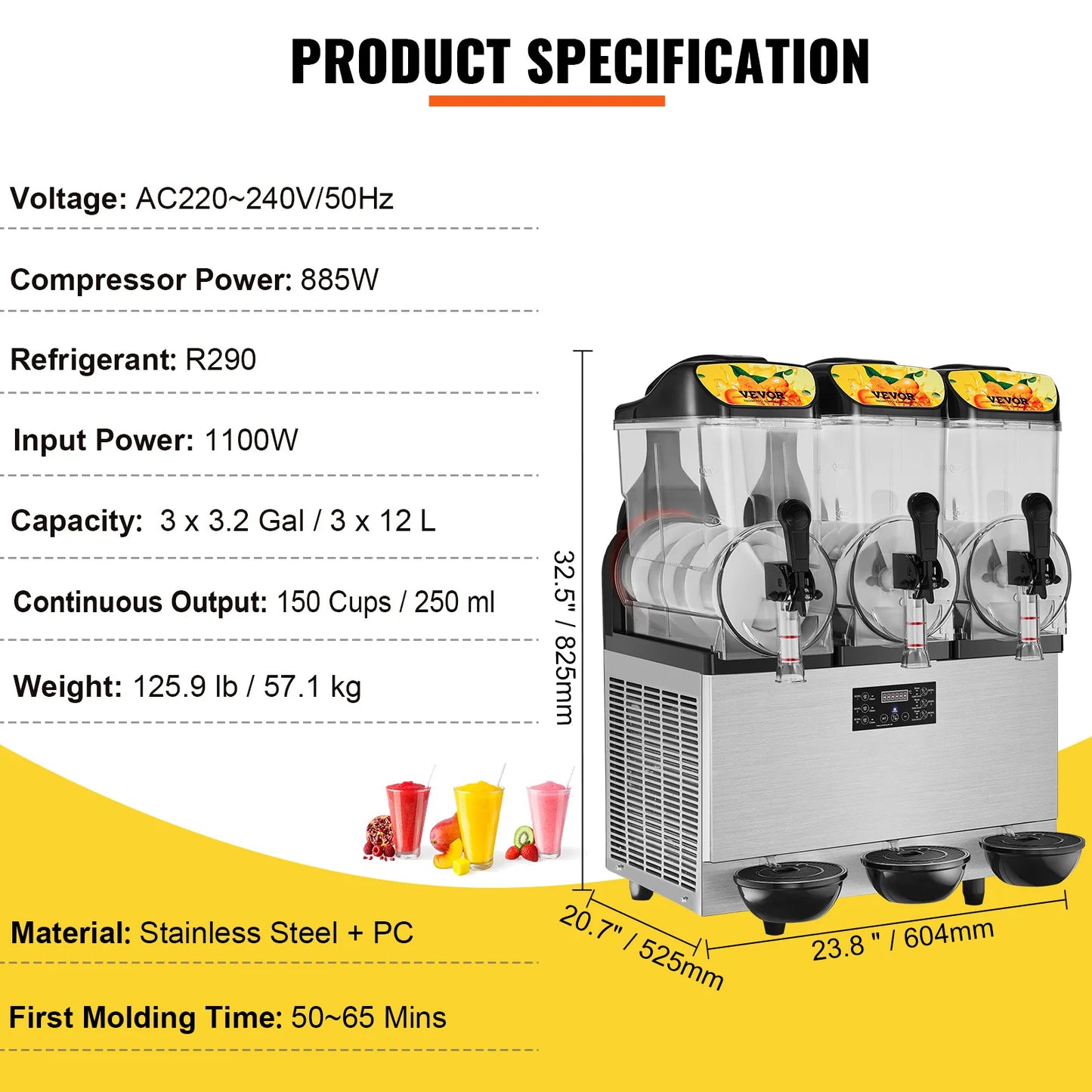 VEVOR Kommerzielle Slushy-Maschine, 36 L Einzelschüssel, 75 Tassen Margarita-Maschine, 1100 W Edelstahl Margarita Smoothie, Frozen Drink Maker, Slushie-Maschine für Party, Café, Restaurants, Bars usw.