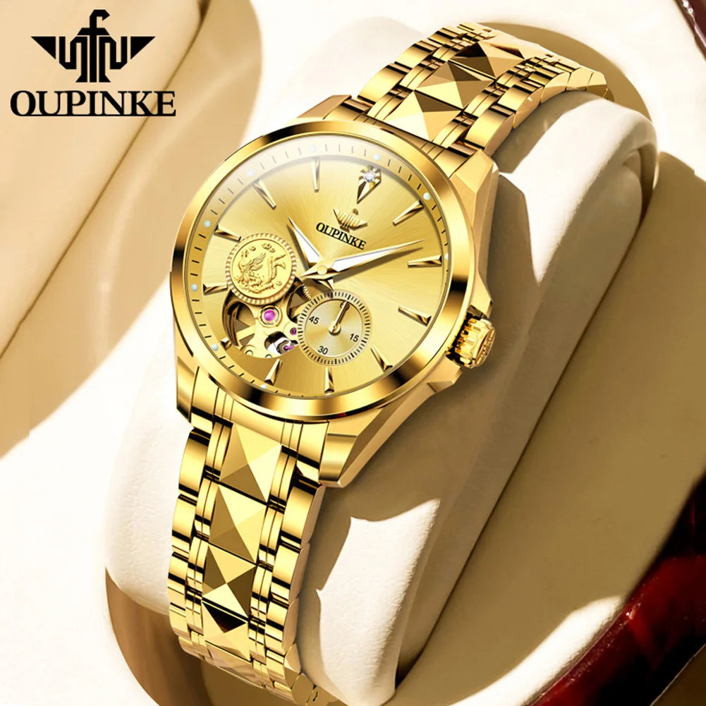 Oupinke 3260 Top automatische mechanische Uhr für Frauen echte Diamant echte Gold Phoenix Design Luxus wasserdichte Damen Armbanduhr