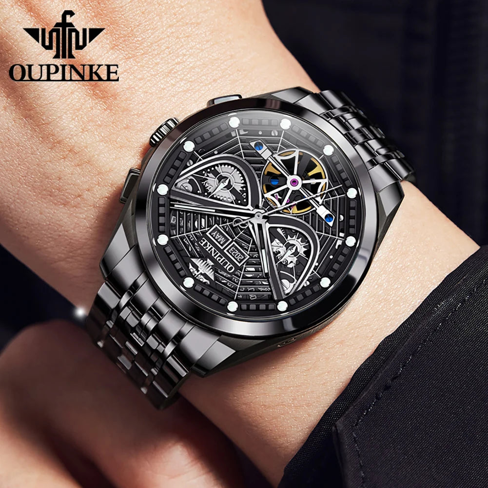 OUPINKE 3250 Skelett-Mechanische Uhren für Herren, modisches cooles Spider-Rüstungsdesign, vollautomatische Herrenuhren, luxuriöse Herrenuhr