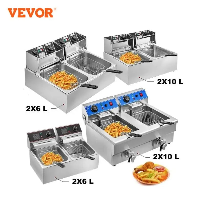 VEVOR 12L 20L Elektrische Friteusen Dual Tanks für Fast Food Restaurant Fried Chicken Stände Braten Pommes Frites Schweinekoteletts