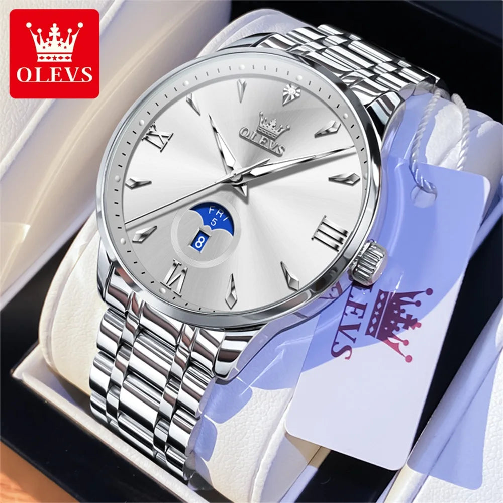 OLEVS 3646 Herrenuhr Original Business Simply Quarz Großes Zifferblatt Wasserdicht Leuchtende Reloj Dual Kalender Display Uhr Für Mann