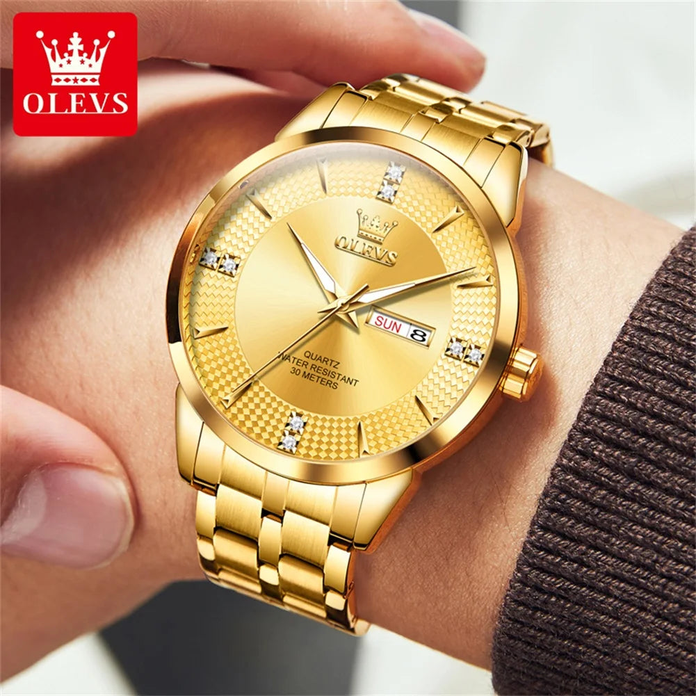 Olevs 9917 Herren uhren Original klassiker Mode Quarz Armbanduhr Diamant waage Reloj wasserdichte leuchtende Datums anzeige Uhr