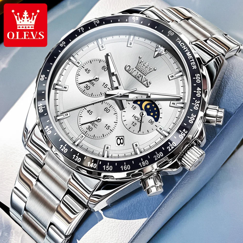 OLEVS 2945 Uhren Für Männer Original Mode Quarz Armbanduhr Wasserdicht Leucht Mond Phase Datum Chronograph Neue Reloj Hombre