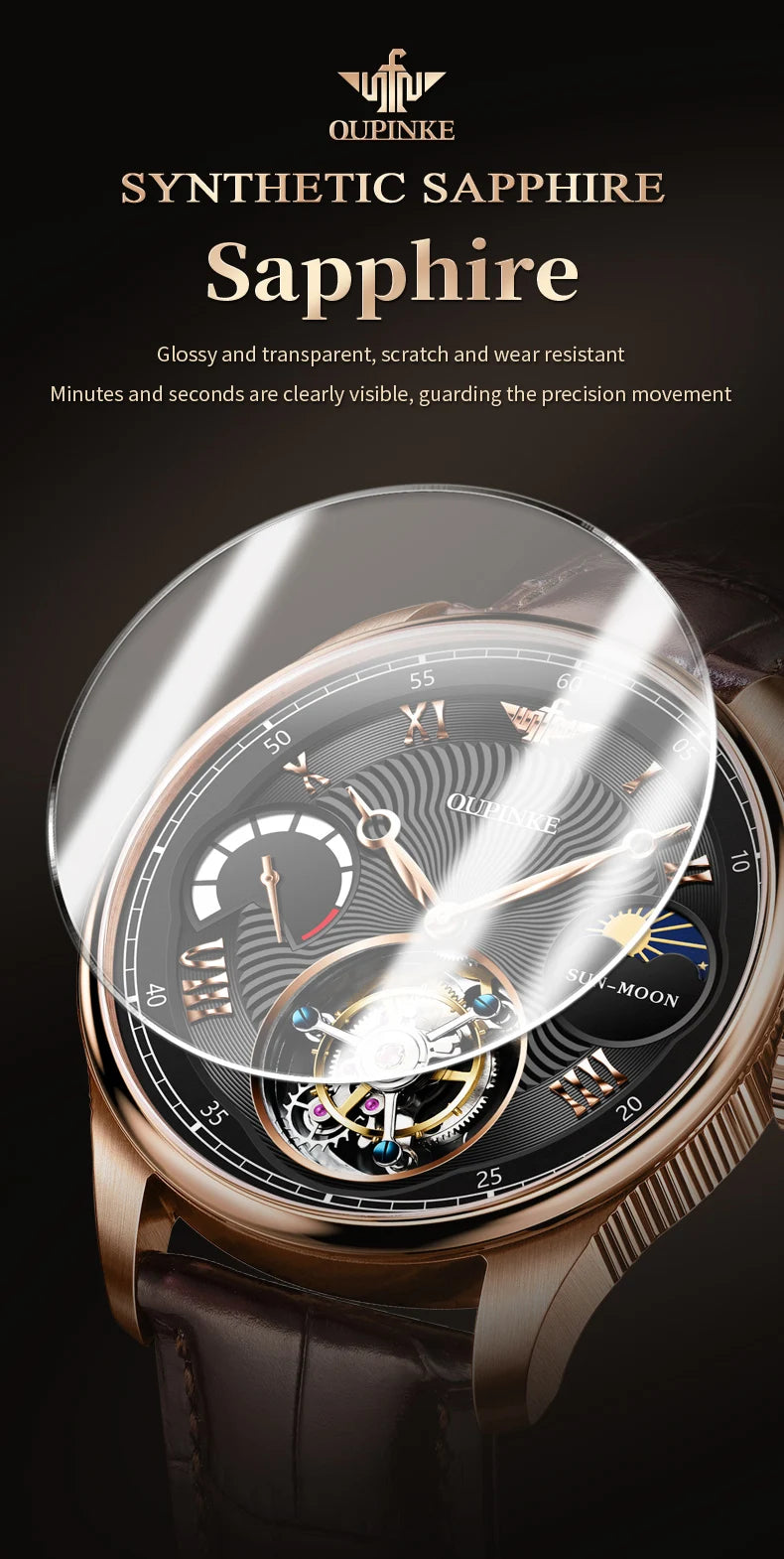 OUPINKE 8001 Tourbillon Men's Watch Luxury Brand Sapphire Waterproof Luminous Moonphase Watch Men's Automatic Mechanical Watch