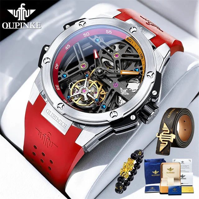 Oupinke Tourbillon voll automatische mechanische Herren uhr Saphir Spiegel Silikon Strp Luxus Top Marke Herren Armbanduhr