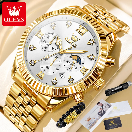 Olevs 2932 High-End-Herren uhr klassische Mondphase wasserdichte Edelstahl-Chronograph enuhr Luxusmarke Quarz Herren uhr