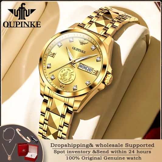 OUPINKE 3259 Real Gold and Diamond Automatic Mechanical Women's Watch Luxury Phoenix Design Waterproof Women's Watch Dress Watch