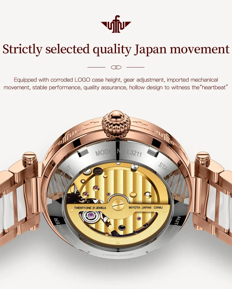 Oupinke 3211 aushöhlen Diamant Hirsch Automatik uhr für Frauen Japan mechanisches Uhrwerk Keramik armband Luxus Damen Schreib uhren