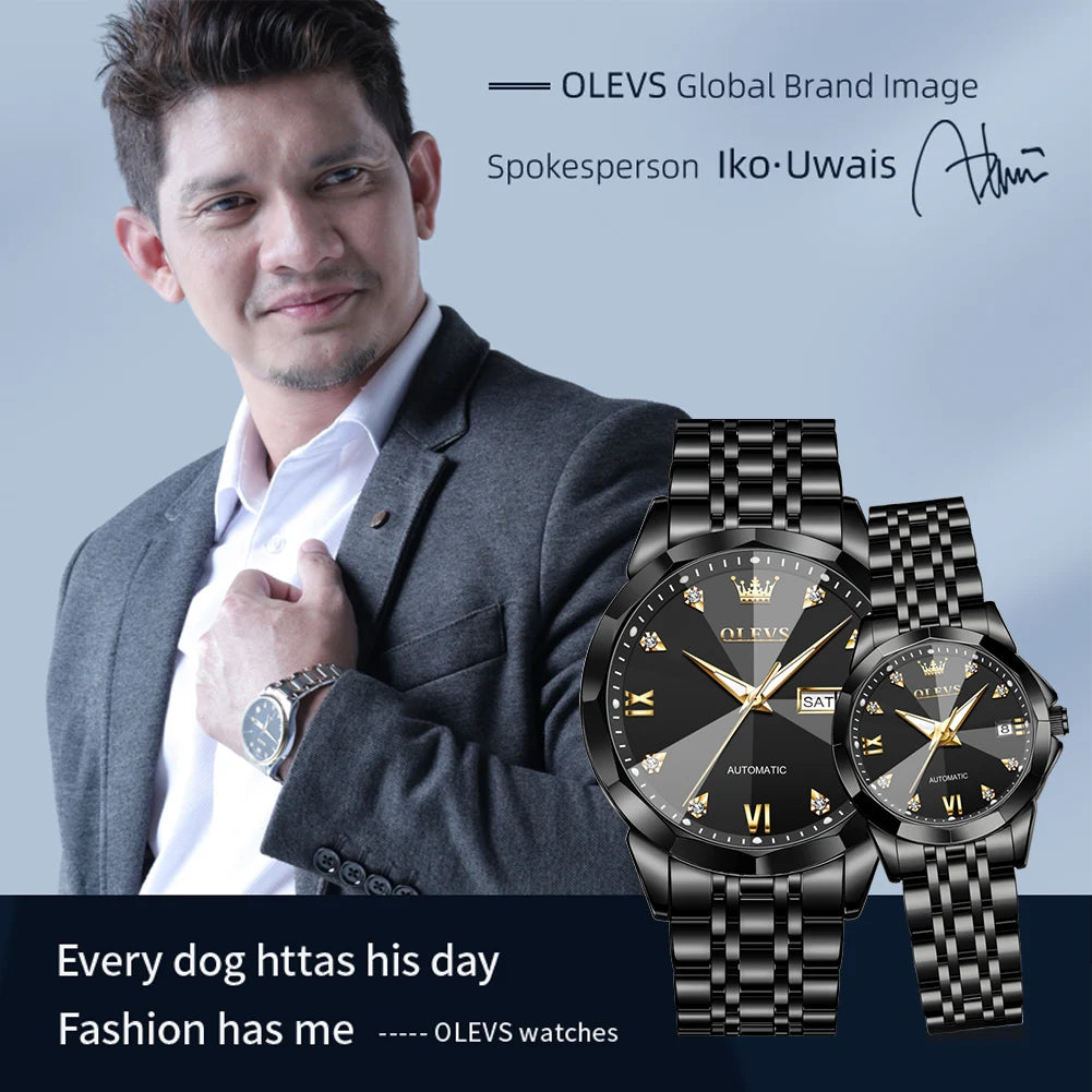 OLEVS 9982 Paar Uhren Luxus Mode Original Armbanduhr Zirkon Skala Wasserdicht Leucht Dual Kalender Display Reloj Hombre