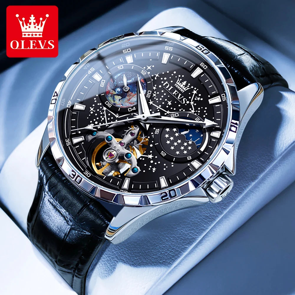 OLEVS Original Marke herren Uhren Wasserdichte Multifunktionale Leuchtende Voll Automatische Mechanische Uhr Mond Phase Sternen Disk