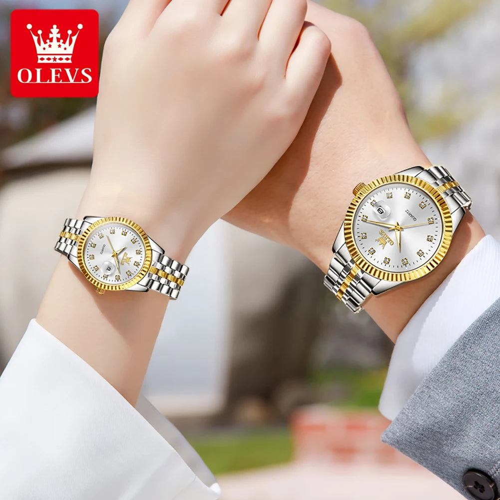 Olevs Paar Uhren Luxusmarke Original Quarz Armbanduhr wasserdichte leuchtende Diamant waage Lupe Mann und Frau Uhr