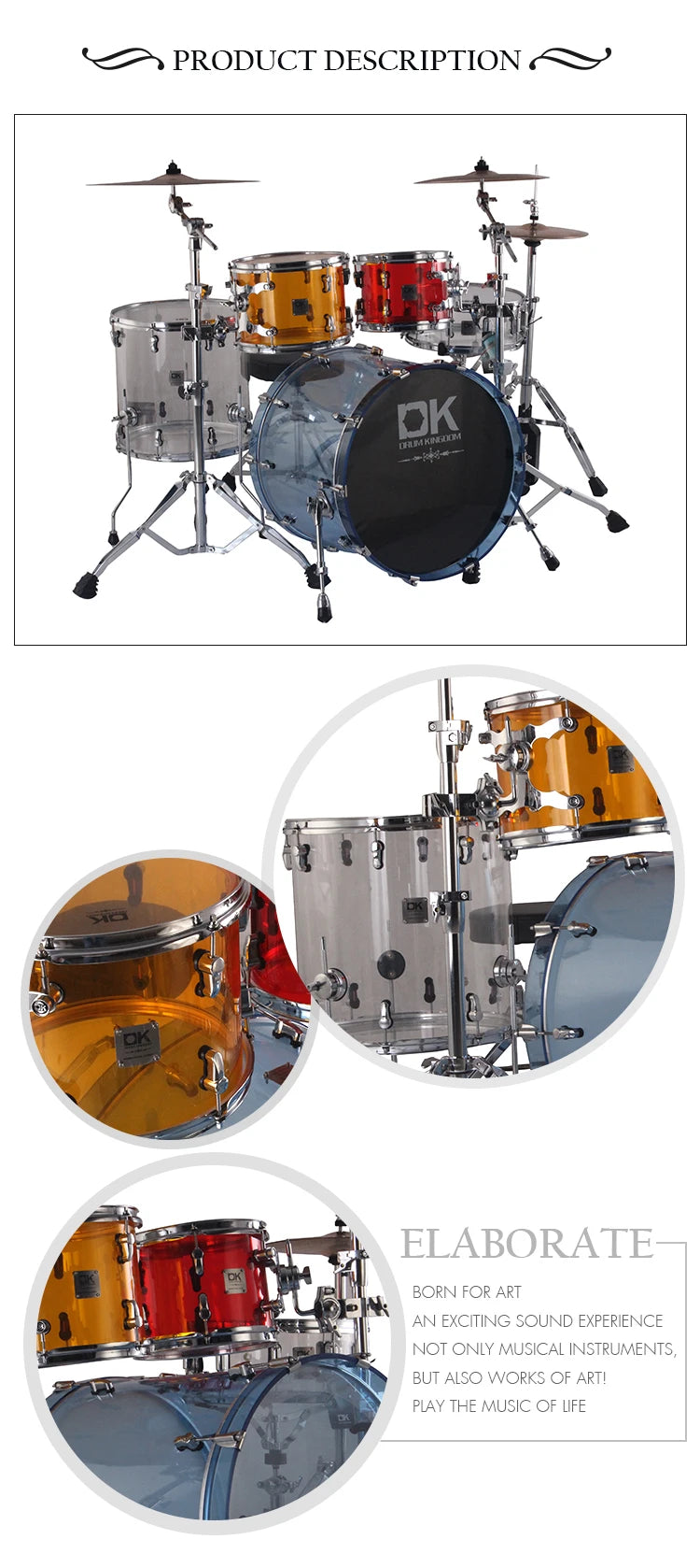 Profession elle Leistung Akustik Acryl Drum Kits Drum Sets